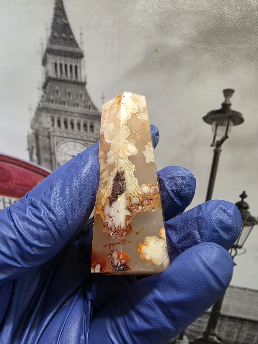 Flower Agate Point - Flowery Cream & Orange Polished Tower